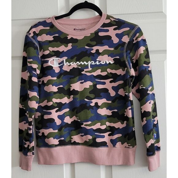 Champion Junior Women's M Camouflage Pink Green Black Blue Crewneck Sweatshirt‎ - Picture 2 of 12